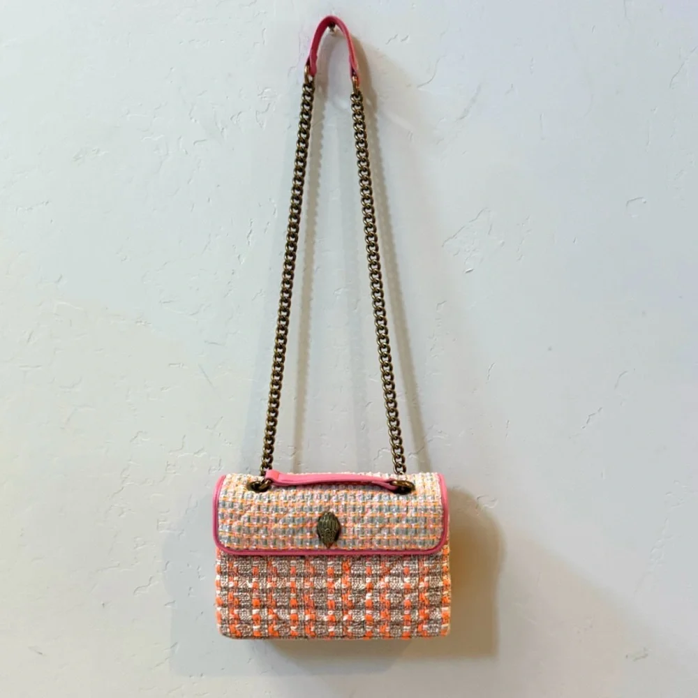Kurt Geiger Kensington Colorful Tweed Shoulder Bag with Gold Chain Strap